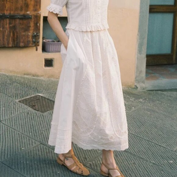 Christy Dawn The Sulien Skirt in Pearl Ivory Lace Eyelet Maxi - Picture 2 of 13